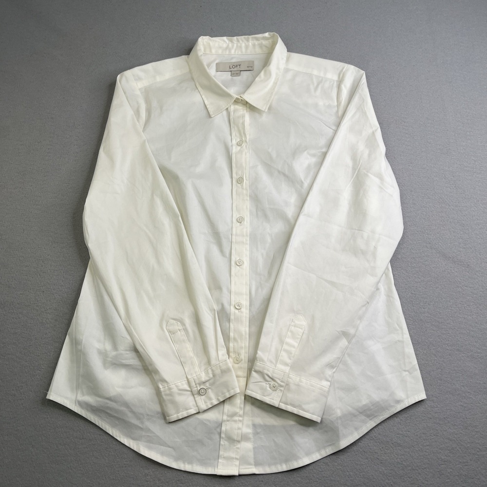 LOFT Womens Small Off White Cotton Long Sleeve Oversized Button Down Shirt